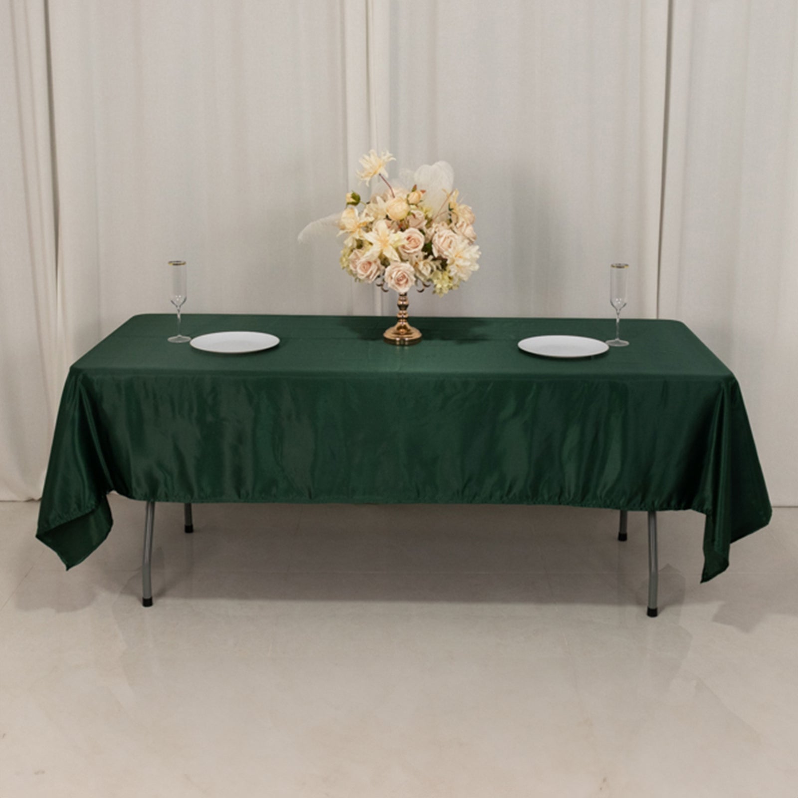 Lamour Satin 60"x102" Rectangle Tablecloth Hunter Emerald Green - Durable & Silky Soft Feel Table