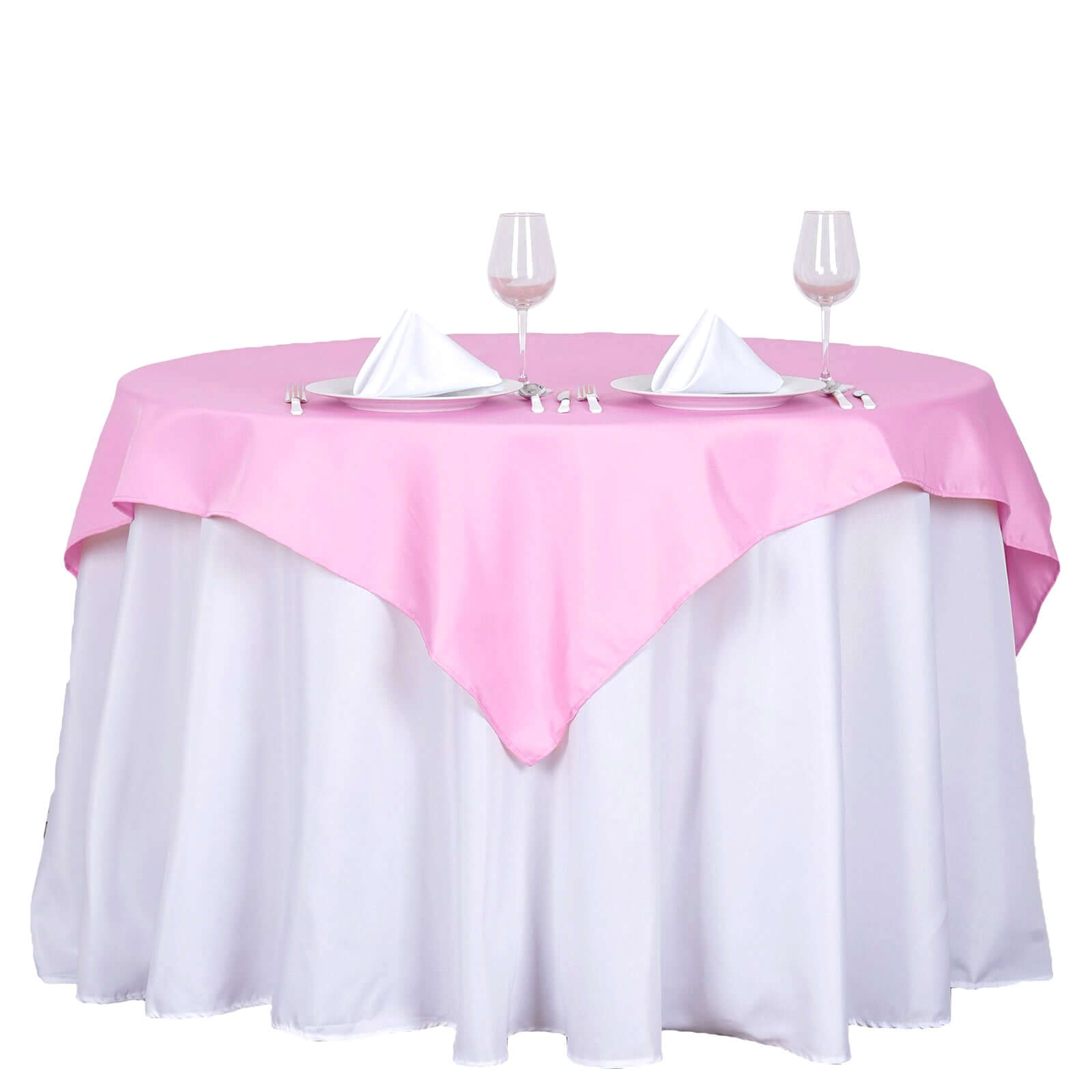 Polyester 54"x54" Table Overlay Square Tablecloth Pink - Wrinkle-Resistant & Durable Table Cover
