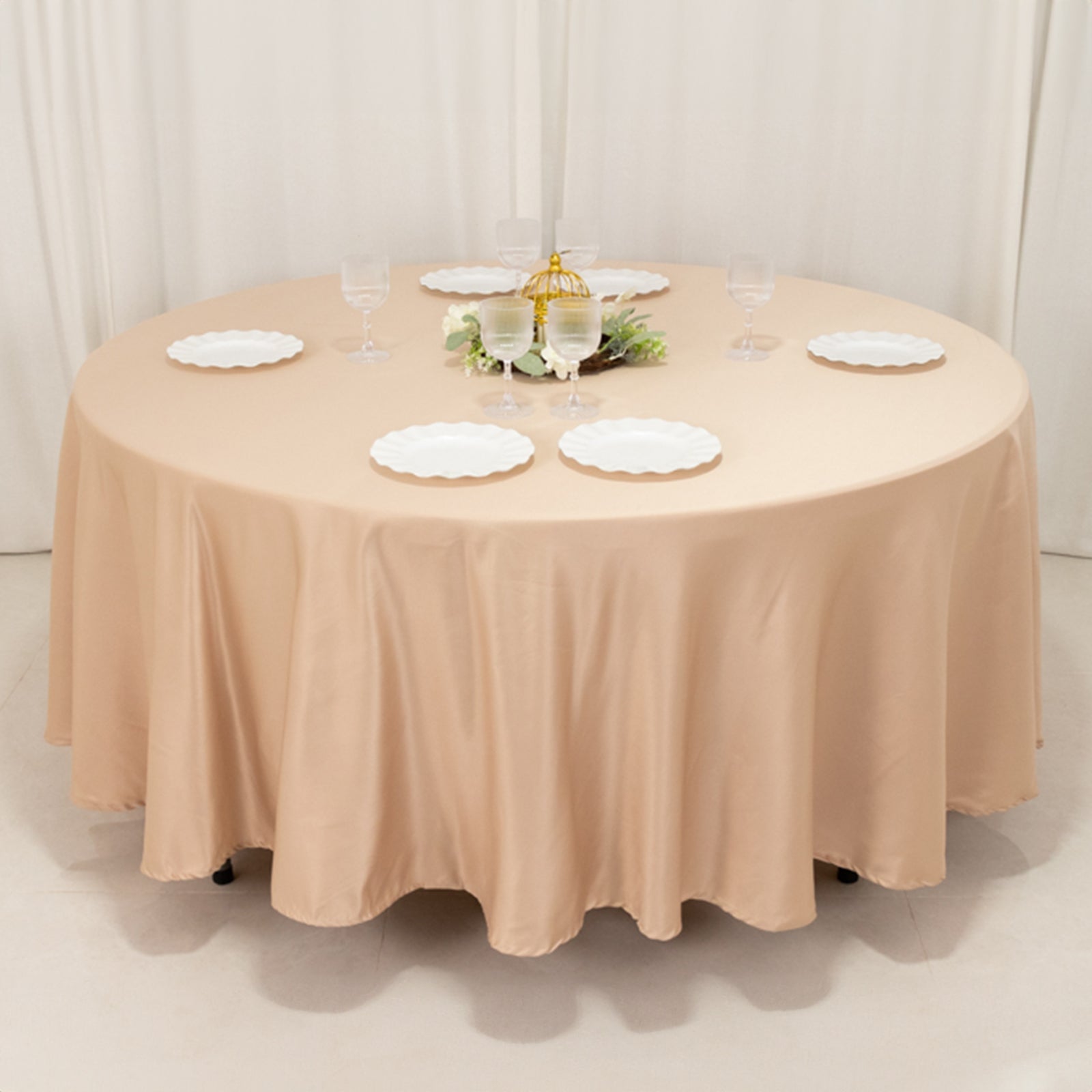 Lamour Satin 108" Round Tablecloth Nude - Durable & Silk-Like Table Cover