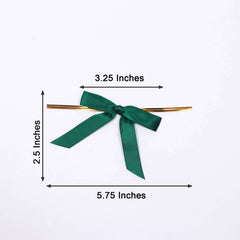 50 Pcs 3" Satin Ribbon Bows With Twist Ties, Gift Basket Party Favor Bags Decor - Hunter Emerald Green Classic Style