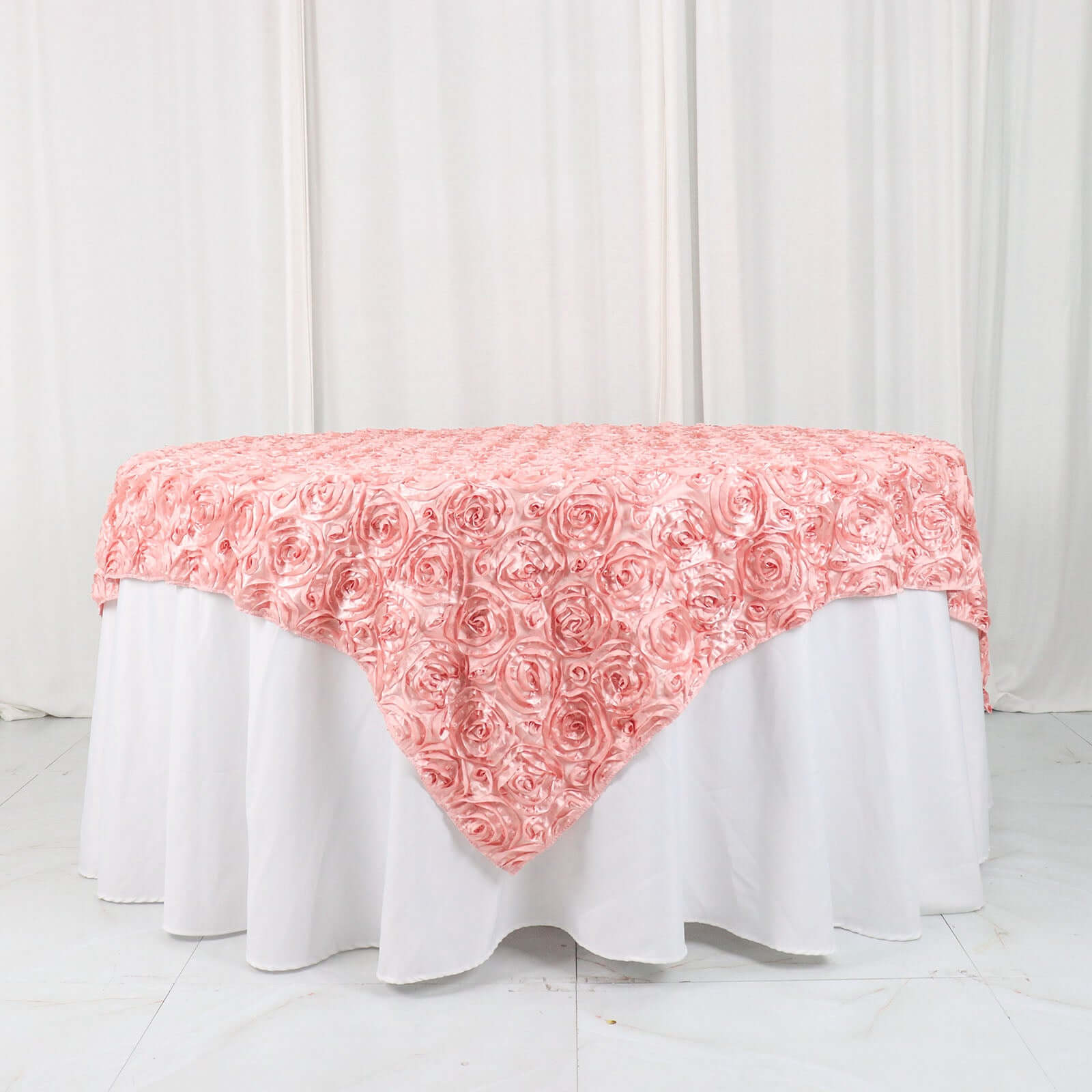 Satin 72"x72" Table Overlay Square Tablecloth Dust Rose - 3D Rosette Table Cover