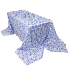 Satin Rectangular 90"x156" Tablecloth White/Blue French Toile Design - Seamless Stylish & Wrinkle-Resistant Table Cover