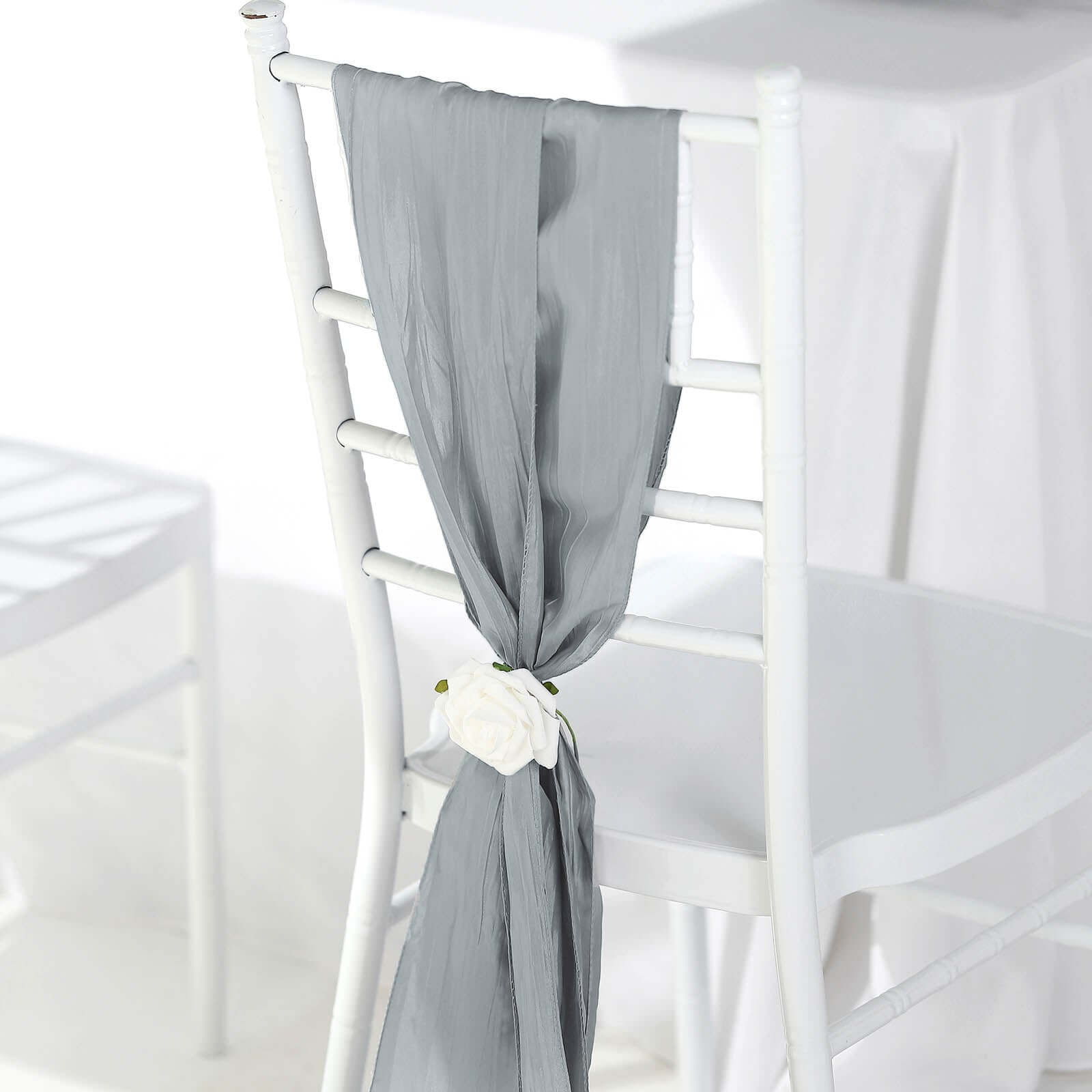 5 Pack Taffeta 6"x106" Chair Sashes Silver Accordion Crinkle Texture - Stylish Decor for Weddings & Gatherings