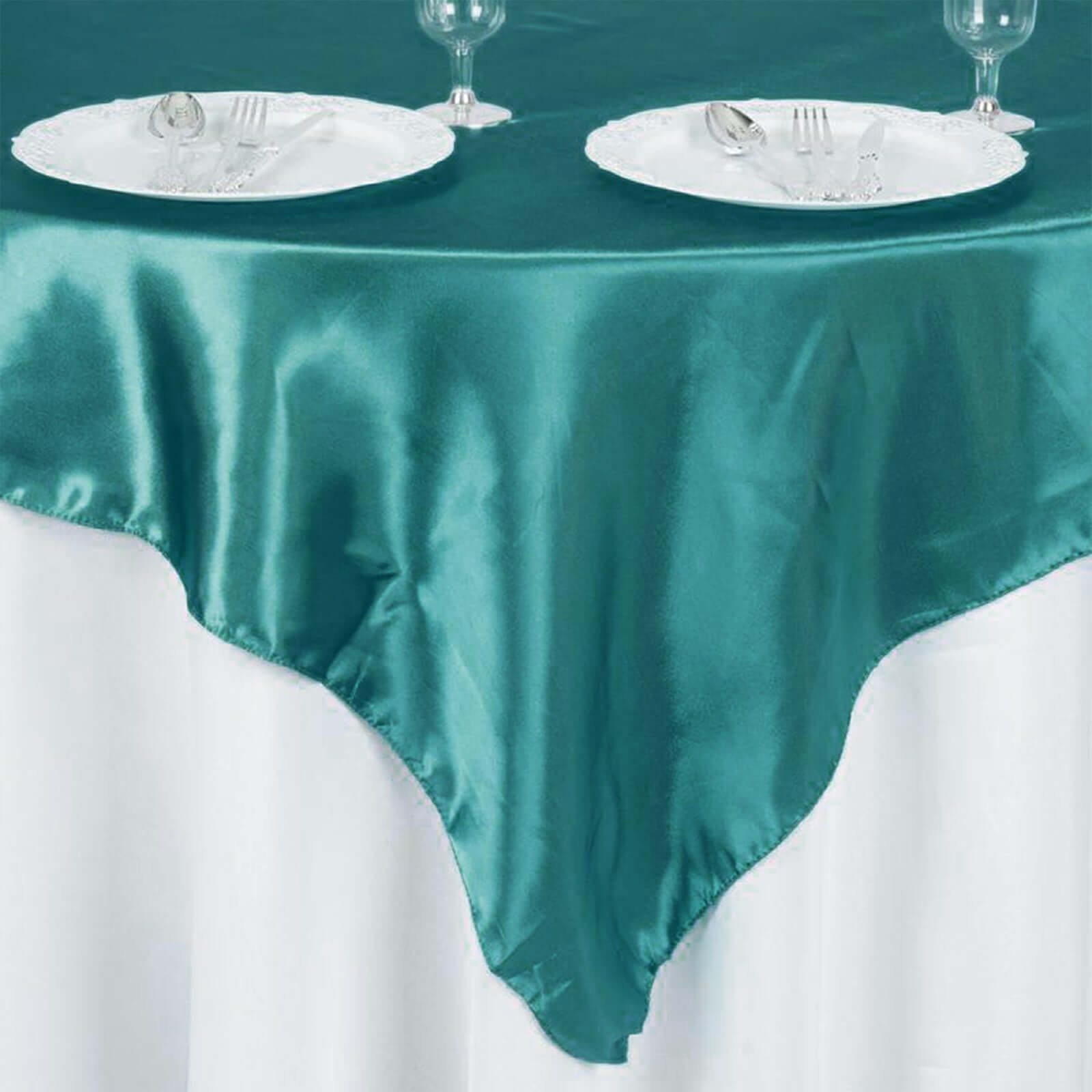Satin 60"x60" Table Overlay Square Tablecloth Turquoise - Smooth Silky Touch Table Cover