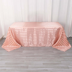 Satin Striped 90"x132" Rectangular Tablecloth Dusty Rose - Seamless Silky Smooth Table Cover