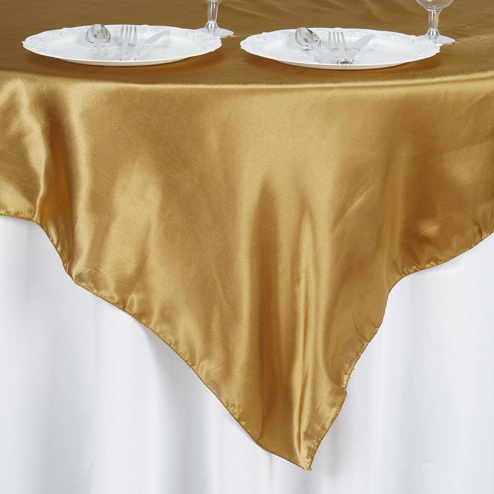 Satin 60"x60" Table Overlay Square Tablecloth Gold - Smooth Silky Touch Table Cover for Sophisticated Events