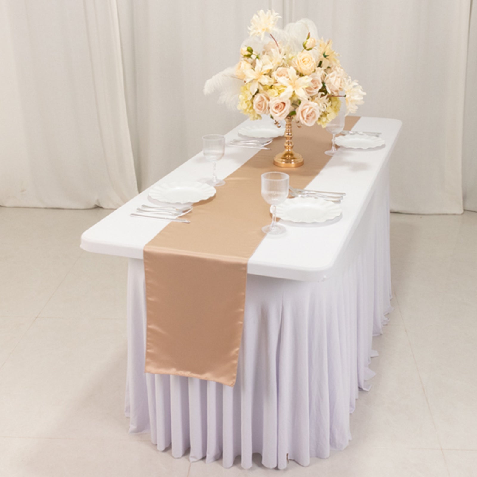 Lamour Satin 12"x108" Table Runner Nude - Smooth & Lustrous Finish