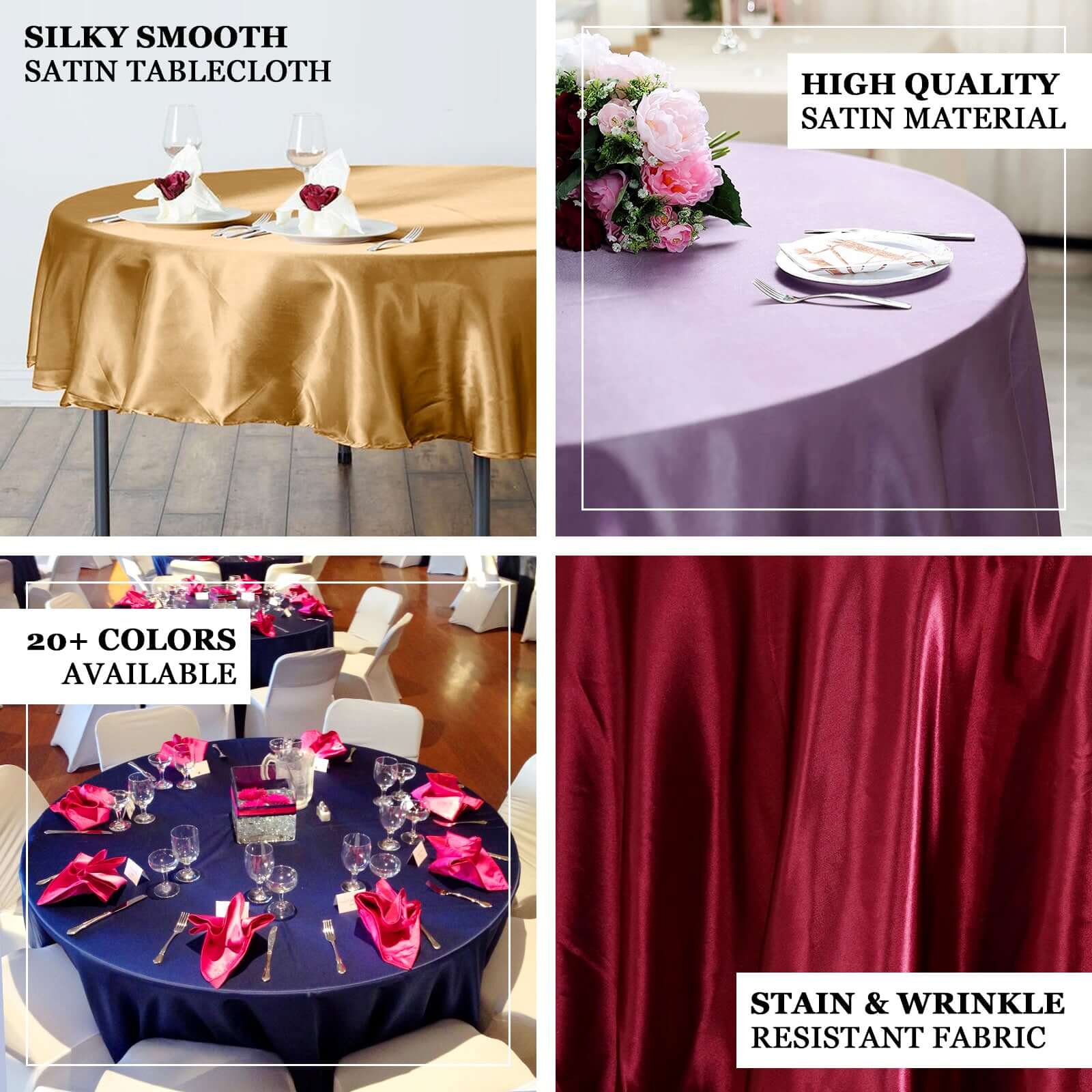 Satin 90" Round Tablecloth White - Smooth and Lustrous Table Cover for Weddings & Events
