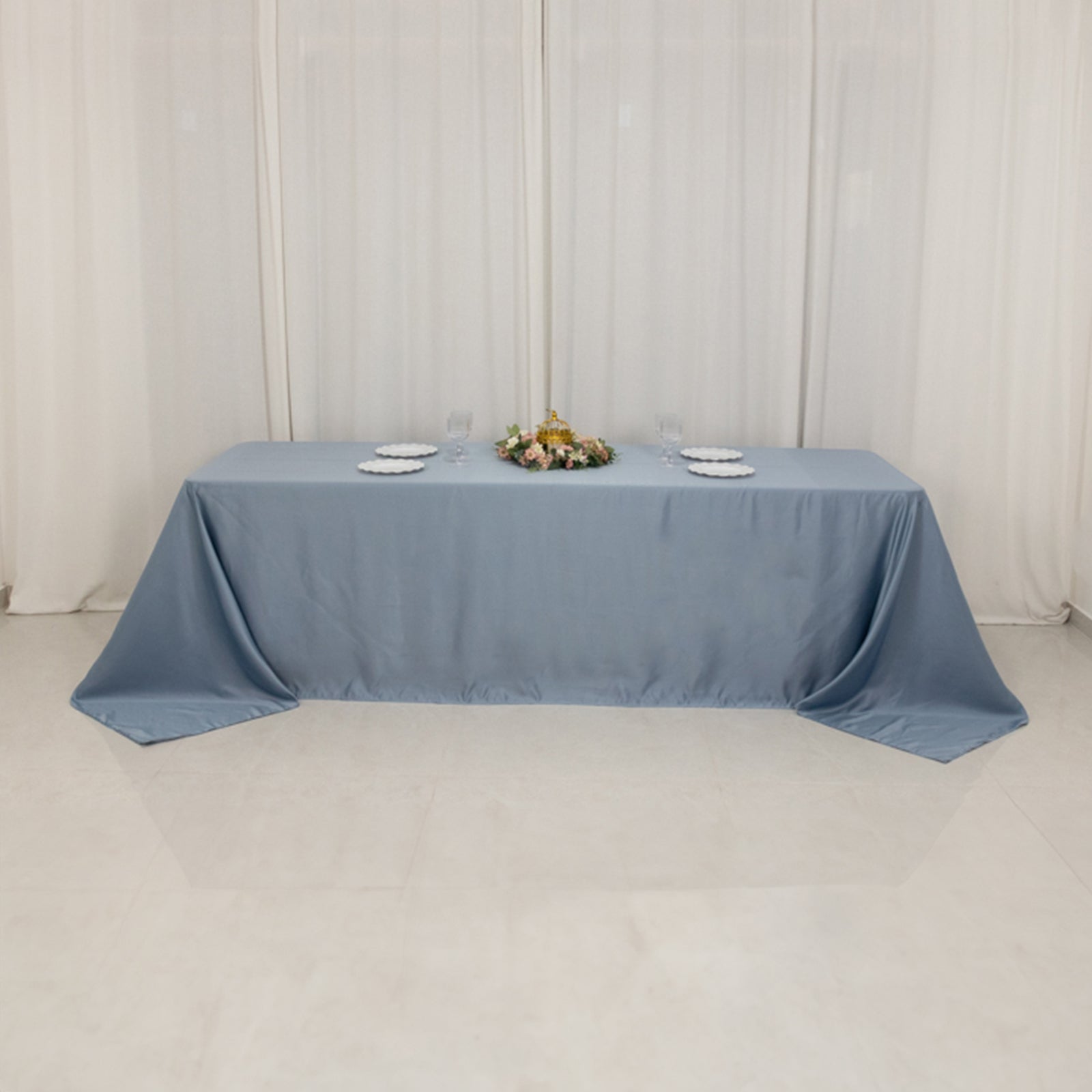 Lamour Satin 90"x156" Rectangle Tablecloth Dusty Blue - Luxurious, Soft Seamless Table Cover