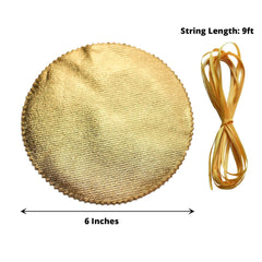 6-Pack Jar Covers Metallic Gold Round Lame Fabric Design with Satin Tie String - DIY Party Favors & Craft Supplies 6"