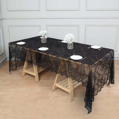 Lace 60"x120" Rectangle Tablecloth Black - Vintage Lace Design with Scalloped Frill Edges