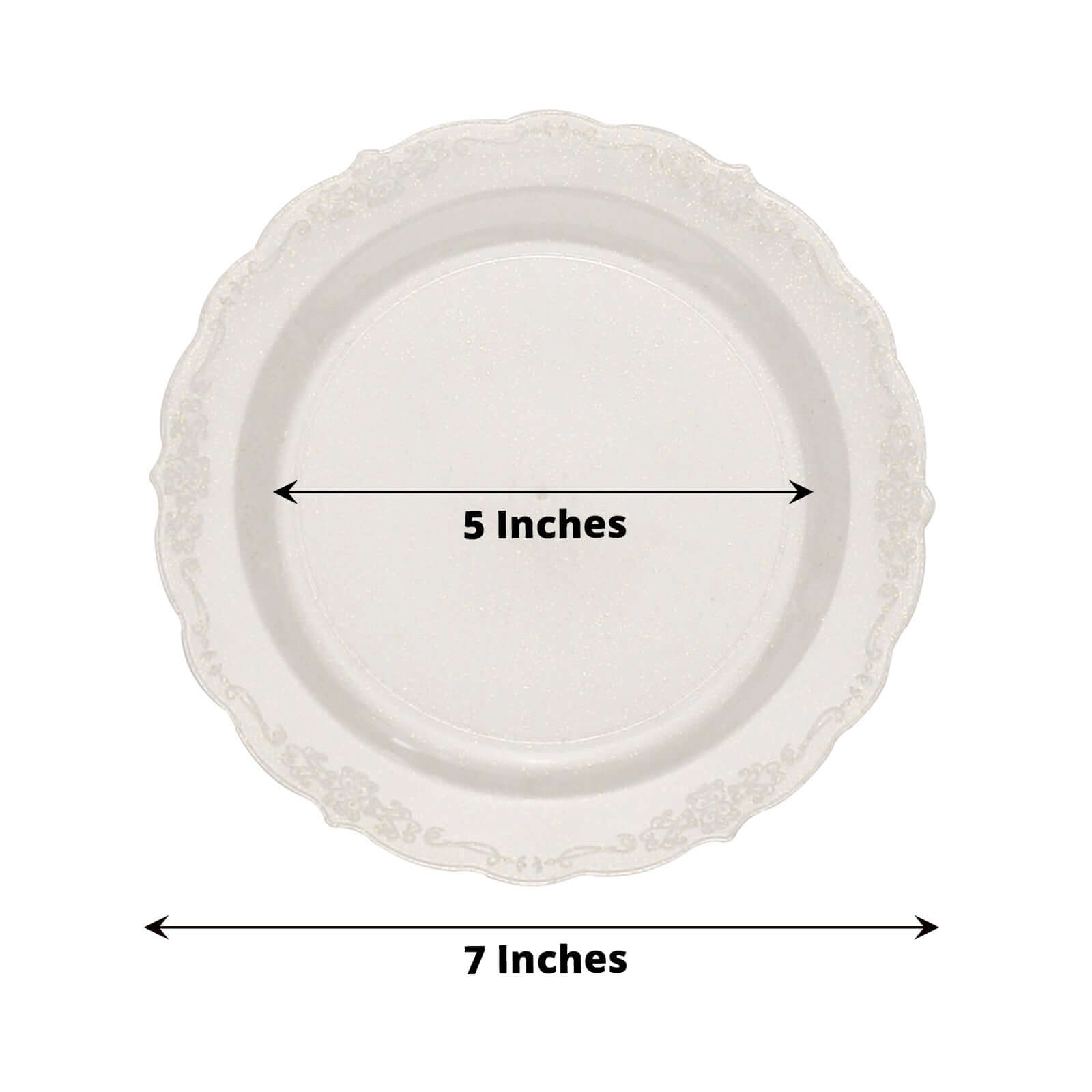 12-Pack Plastic 7" Round Salad Plates Clear with Gold Glitters & Floral Edge