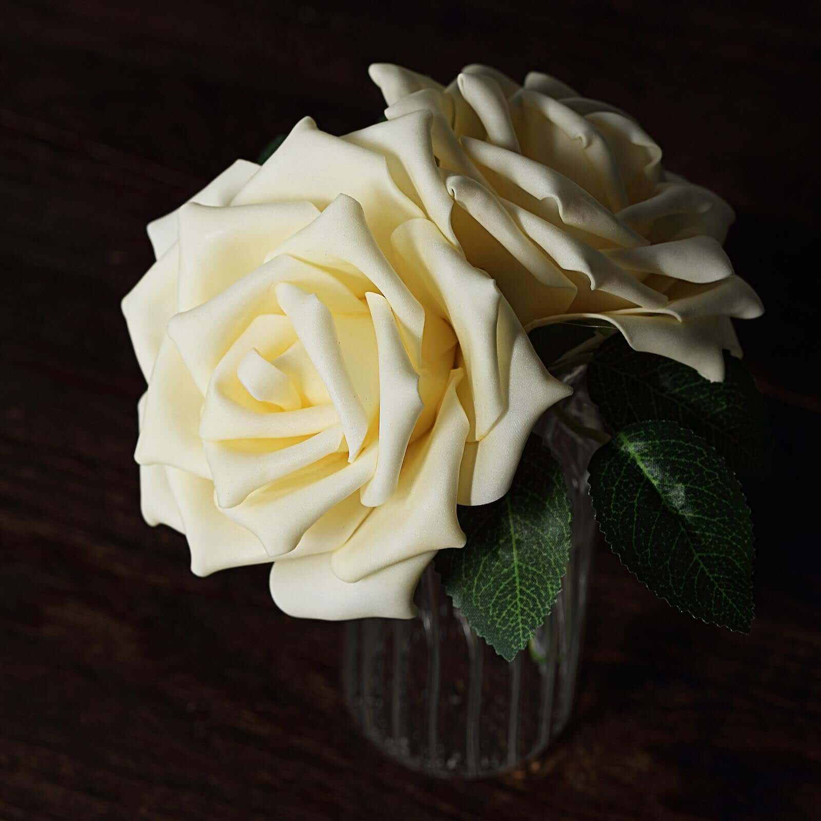 24 Roses 5" Cream Artificial Foam Flowers With Stem Wire and Leaves