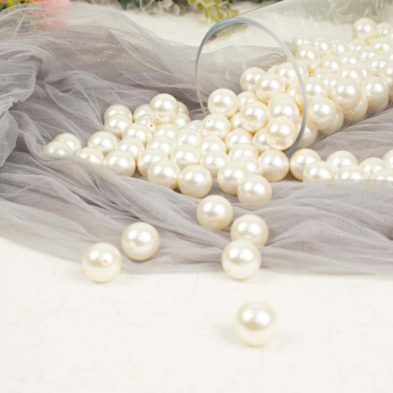 120-Pack Faux Craft Pearl Beads Ivory - Glossy Beads with Holes for Vase Filler Jewelry Making Bridal Accessories & Event Decor 20mm