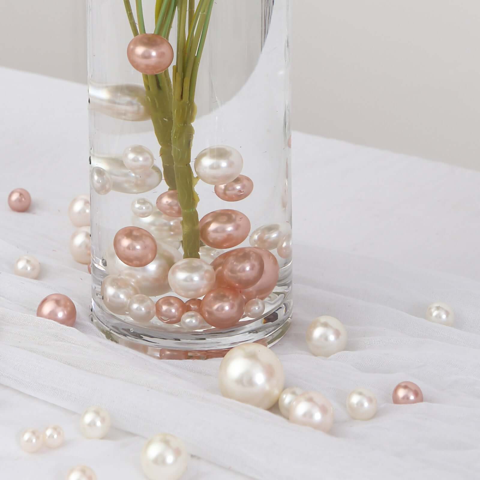 200Pcs Assorted Pearl Beads Vase Fillers in Rose Gold and Off White - Lustrous DIY Craft Bead Set