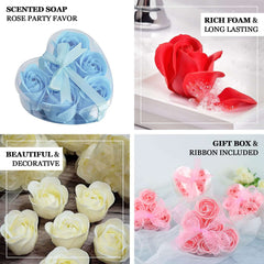 4 Pack 24 Pcs White Scented Rose Soap Heart Shaped Party Favors With Gift Boxes And Ribbon