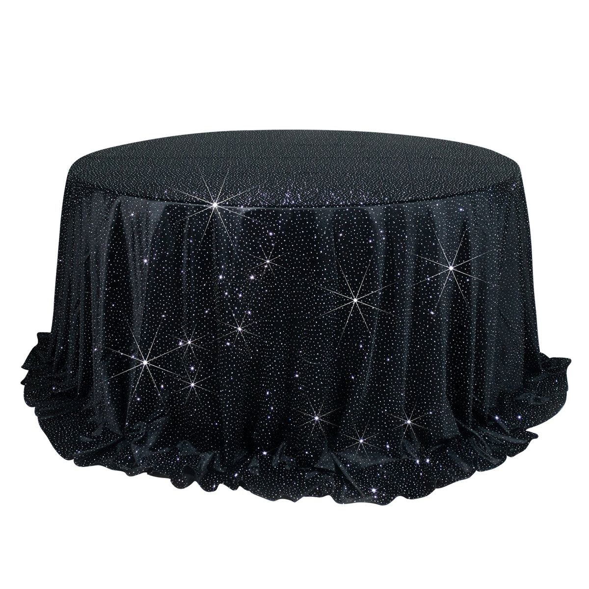 Scuba Round Tablecloth 132″ Black with Rhinestone Accents – Seamless, Wrinkle-Free, Stain-Resistant Event Linen