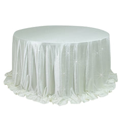 Scuba Round Tablecloth 132″ Pearl White with Rhinestone Accents – Seamless, Wrinkle-Free, Stain-Resistant Event Linen