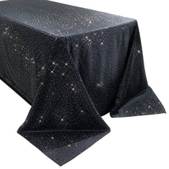 Scuba Rectangular Tablecloth 90"×132" Black with Rhinestone Accents – Seamless, Wrinkle-Free, Stain-Resistant Event Linen