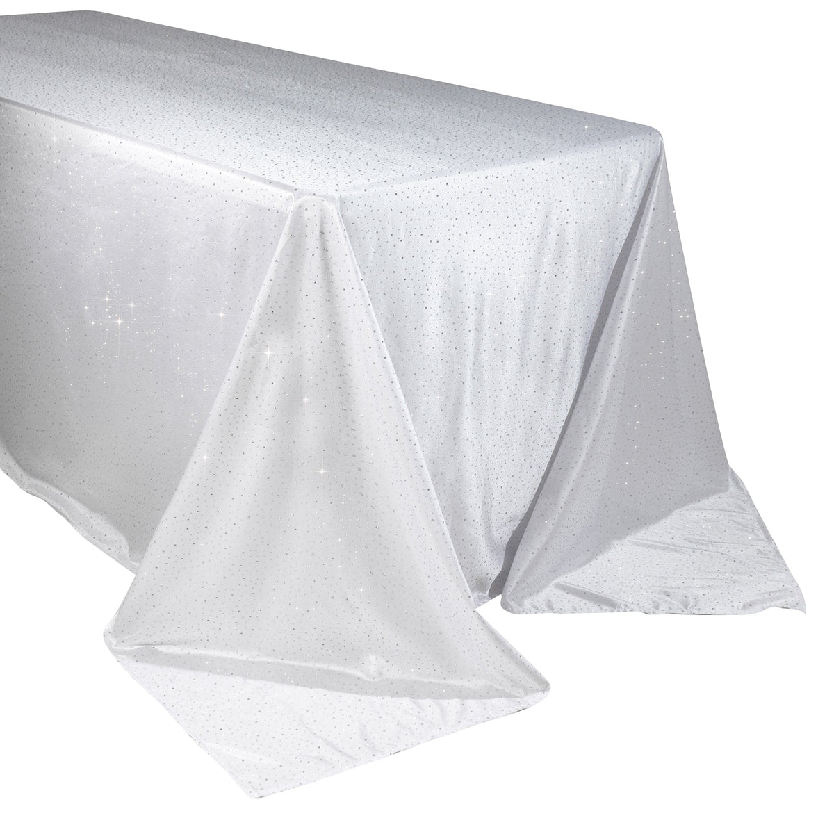 Scuba Rectangular Tablecloth 90"×132" White with Rhinestone Accents – Seamless, Wrinkle-Free, Stain-Resistant Event Linen