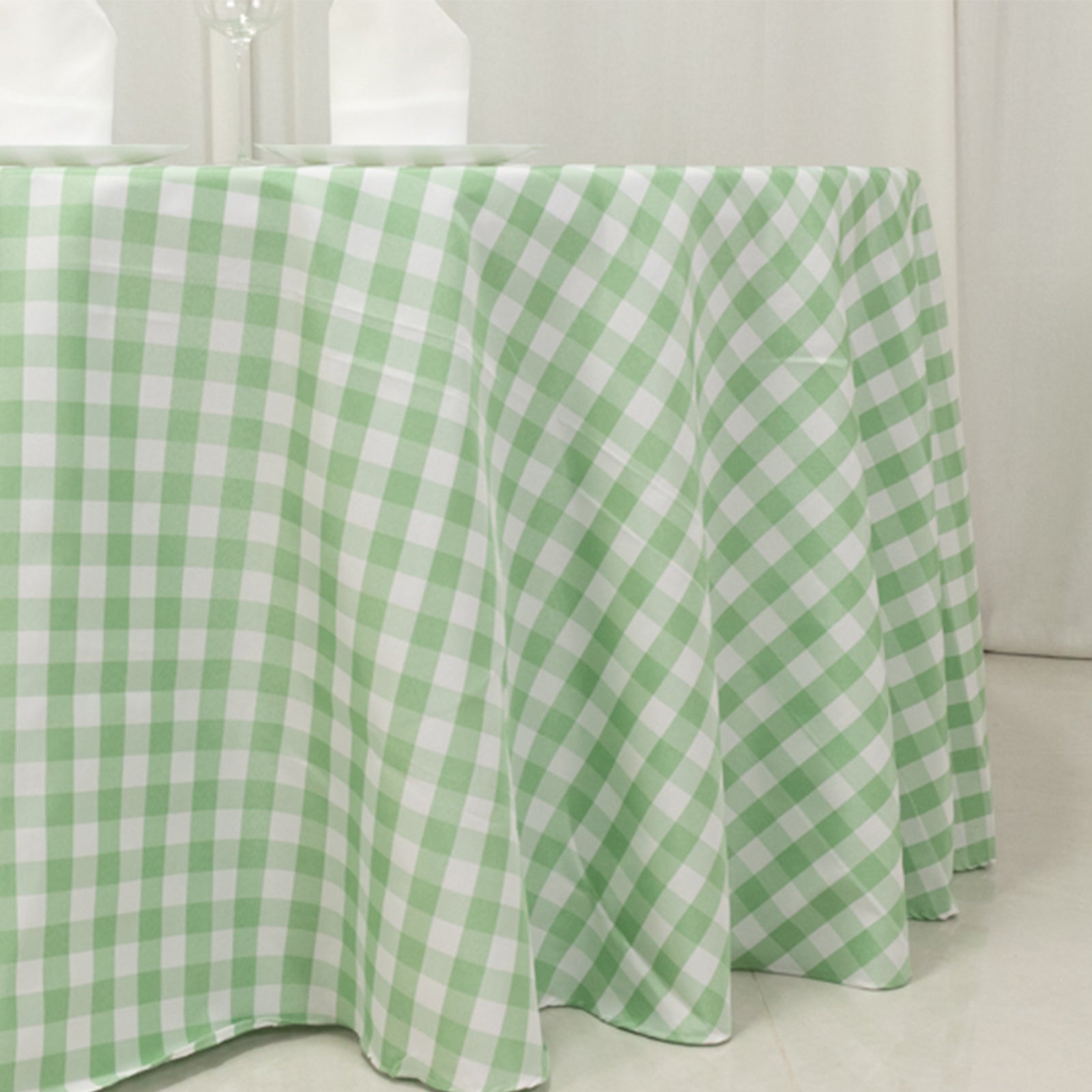 Polyester 120" Round Tablecloth White/Sage Green Seamless - Checkered Buffalo Plaid Table Cover