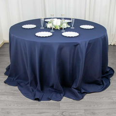 Premium Polyester 132" Round Tablecloth Navy Blue - Seamless 220GSM Wrinkle-Resistant Table Cover
