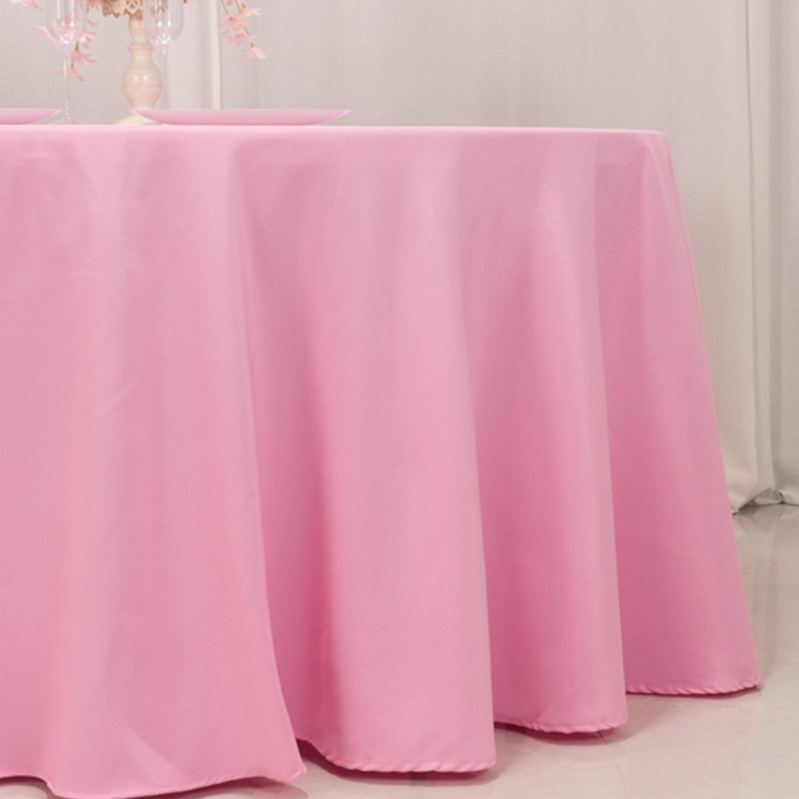 Premium Polyester 120" Round Tablecloth Pink - Seamless 220GSM Wrinkle-Resistant Table Cover