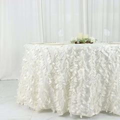 Taffeta 132" Round Tablecloth Ivory | 3D Leaf Petal Design Seamless Table Cover