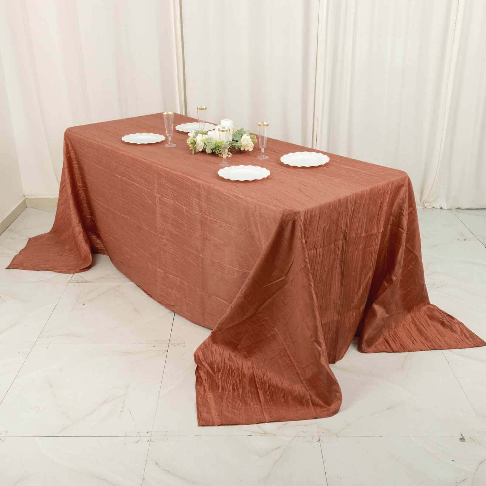 Taffeta 90"x132" Rectangle Tablecloth Terracotta (Rust) - Seamless Accordion Crinkle Table Cover
