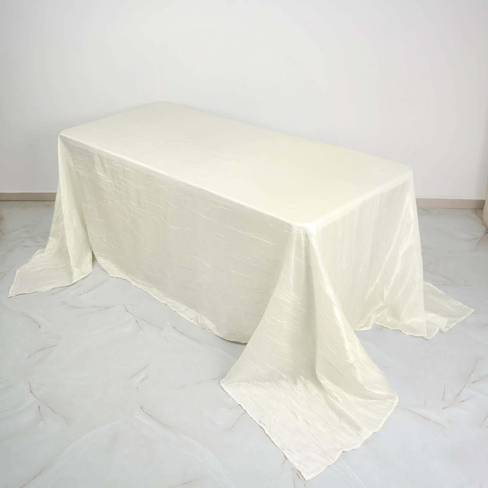 Taffeta 90"x132" Rectangle Tablecloth Ivory - Seamless Accordion Crinkle Table Cover