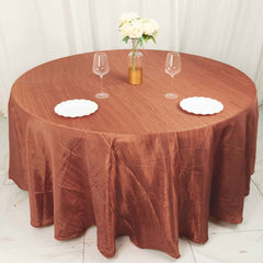 Taffeta 120" Round Tablecloth Terracotta (Rust) - Seamless Accordion Crinkle Table Cover
