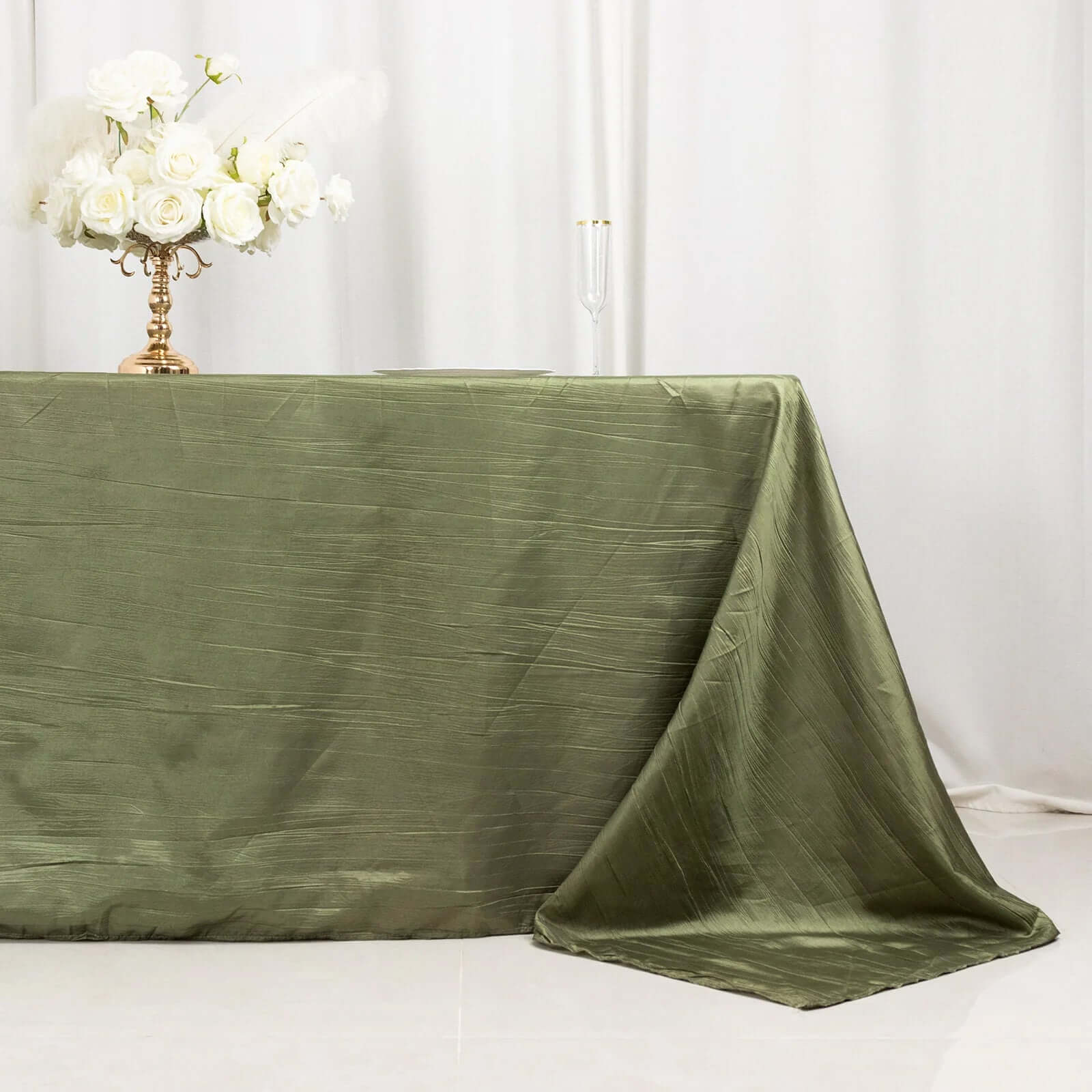 Taffeta 90"x132" Rectangle Tablecloth Dusty Sage Green - Seamless Accordion Crinkle Table Cover