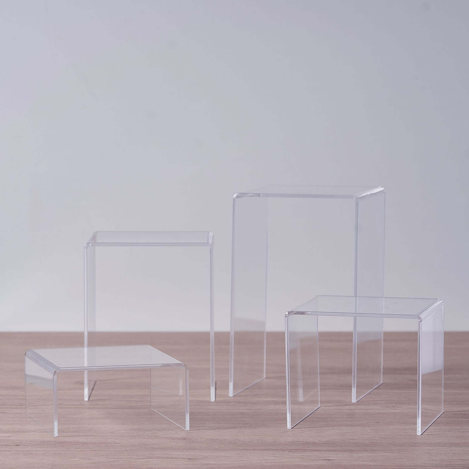 Set of 4 Acrylic Cake Stands Riser Design Clear - Dessert and Cupcake Display Centerpieces Assorted Sizes