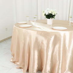 Satin 132" Round Tablecloth Beige - Stylish Seamless Table Cover