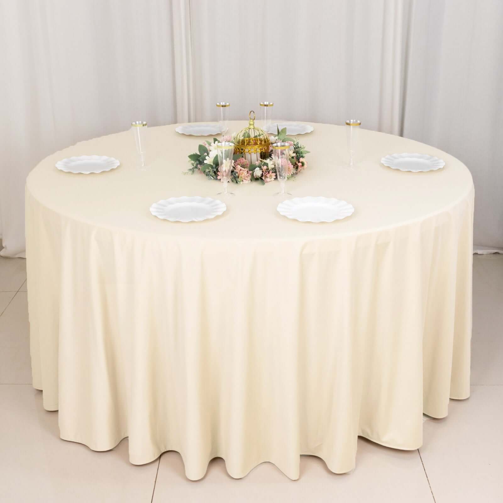 Scuba Round 120" Tablecloth Beige - Wrinkle Free & Stain Resistant Seamless Table Cover