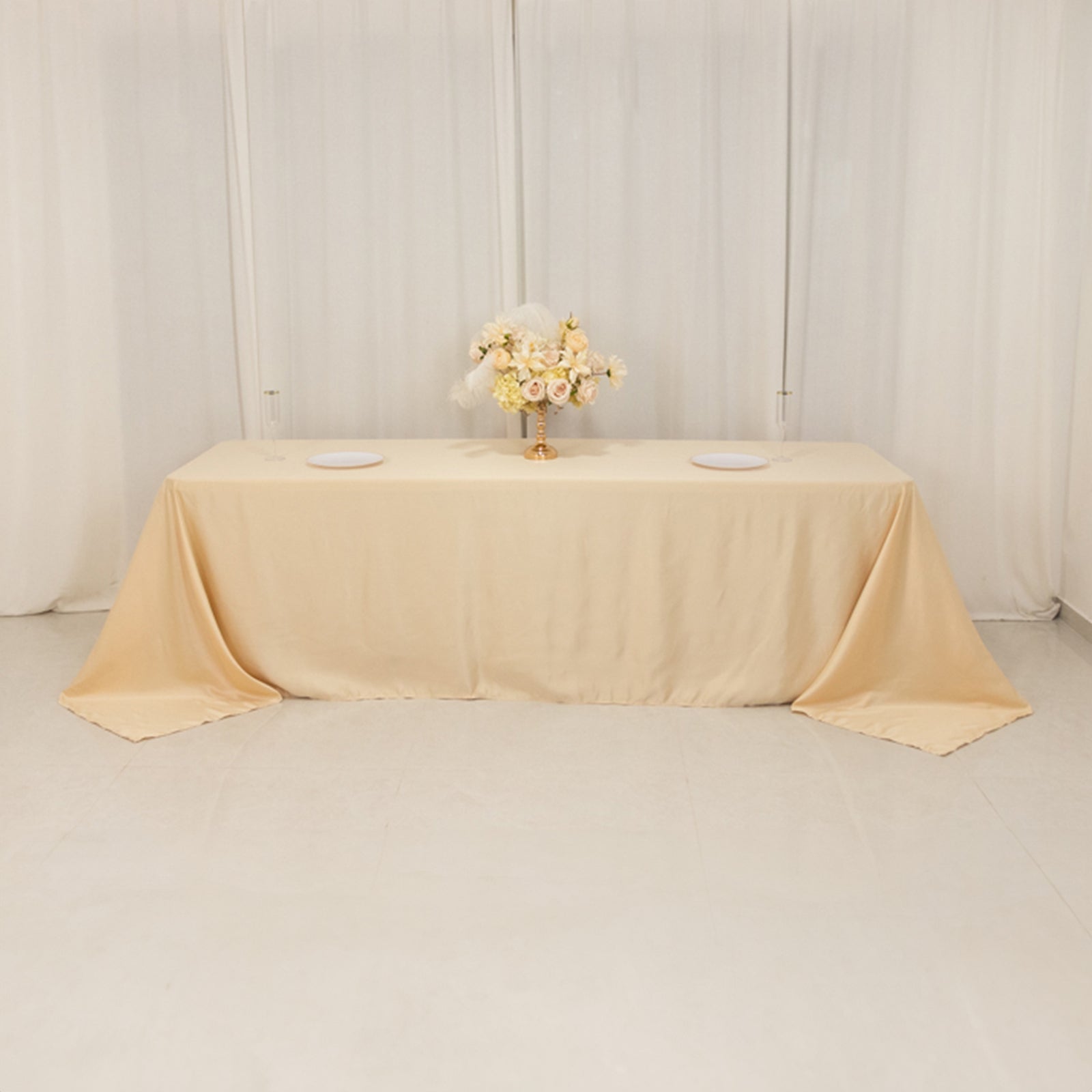 Lamour Satin 90"x156" Rectangle Tablecloth Beige - Luxurious, Soft Seamless Table Cover