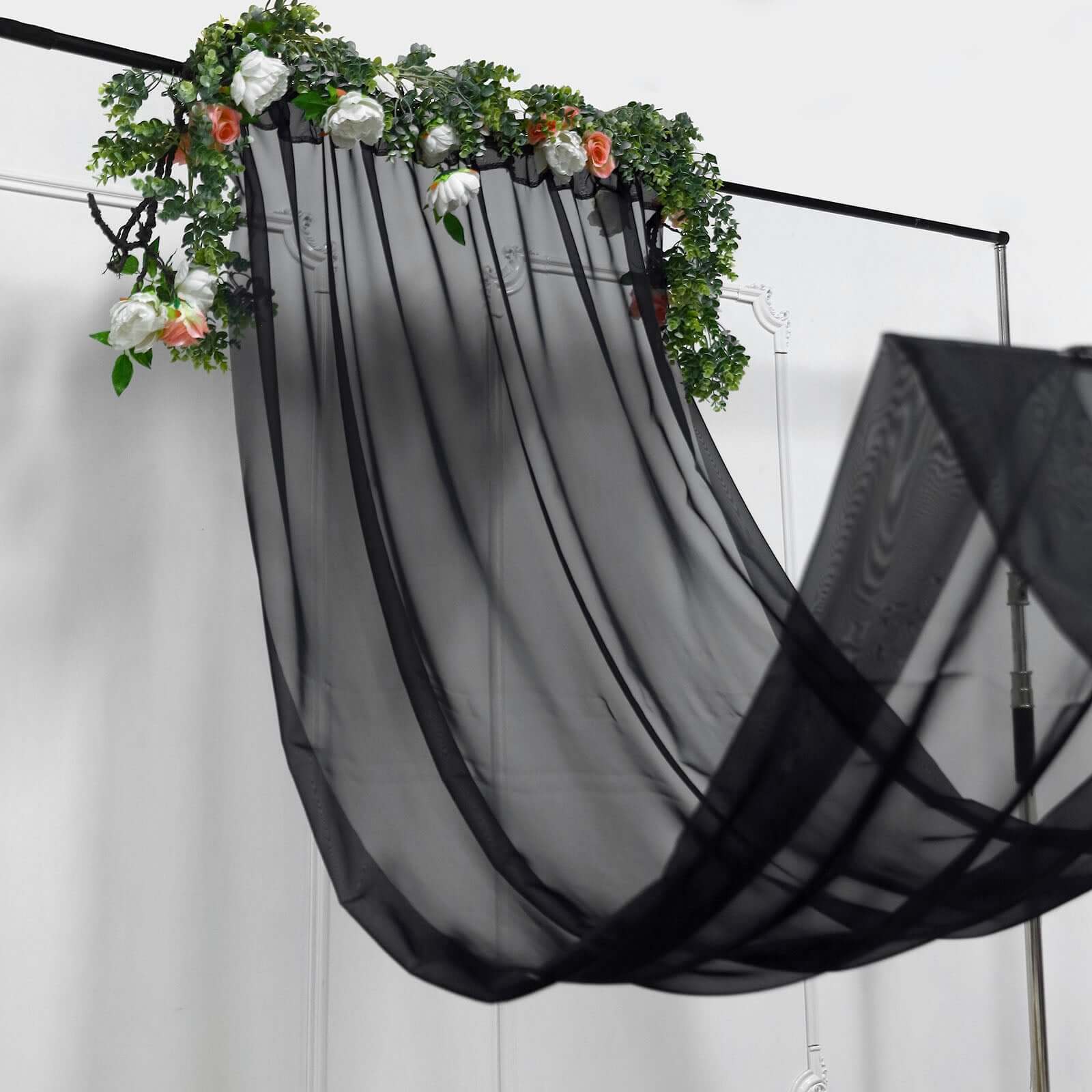5ftx14ft Black Chiffon Curtain Panel, Durable Flame Resistant Backdrop Ceiling Drapery With Rod Pocket