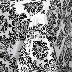 Taffeta 90"x132" Rectangle Tablecloth Black - Seamless Velvet Flocking Damask Design for Upscale Events