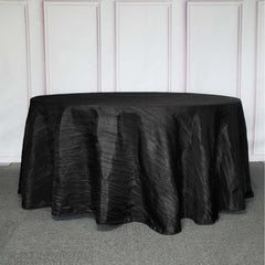 Taffeta 120" Round Tablecloth Black - Seamless Accordion Crinkle Design for Stylish Occasions
