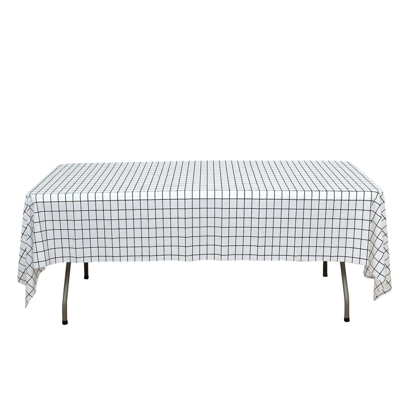 5-Pack Plastic Table Covers Black/White Grid Rectangle - Durable Checkered PVC Disposable Tablecloths 54"x108"