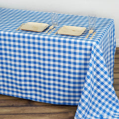 Polyester 90"x132" Rectangle Tablecloth White/Blue - Seamless Checkered Buffalo Plaid Table Cover