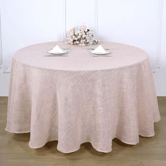 Faux Linen 120" Round Tablecloth Blush - Slubby Texture Wrinkle-Resistant Seamless Table Cover