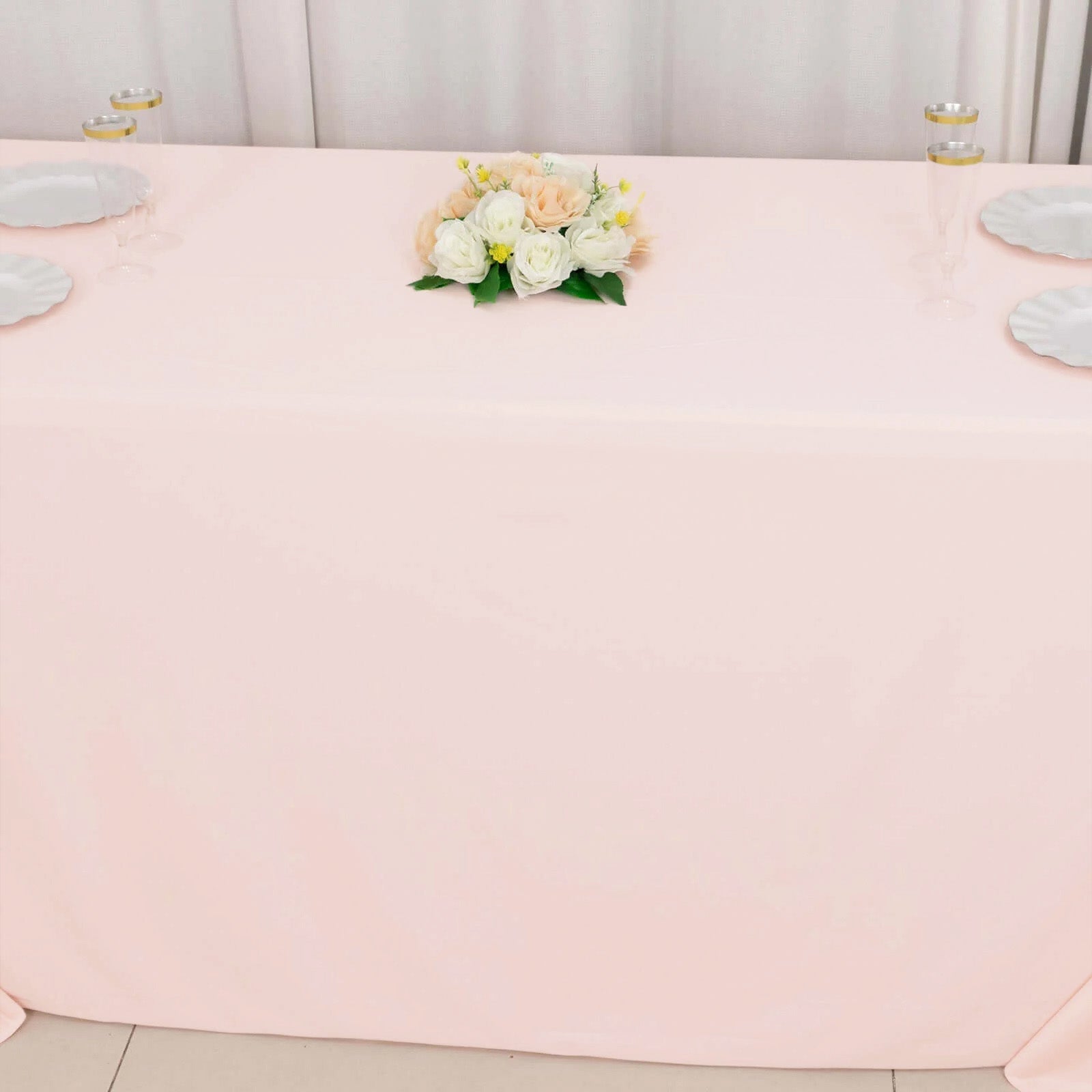 Scuba Rectangular 90"x132" Tablecloth Blush - Wrinkle Free, Stain Resistant & Seamless Table Cover