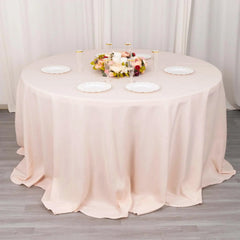 Premium Polyester 132" Round Tablecloth Blush - Seamless 220GSM Wrinkle-Resistant Table Cover