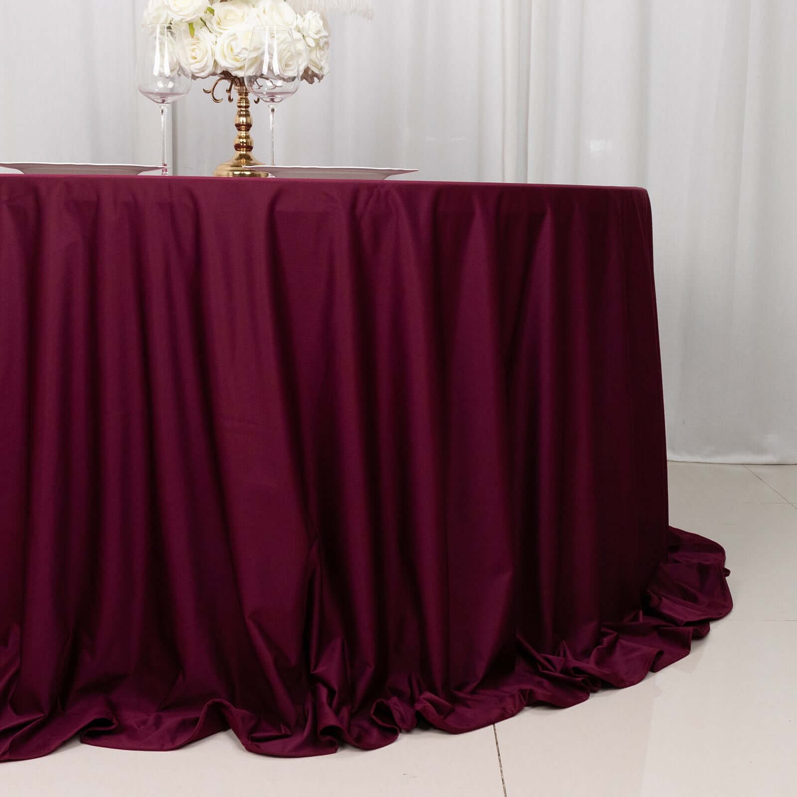 Scuba Round 132" Tablecloth Burgundy - Wrinkle Free & Stain Resistant Seamless Table Cover