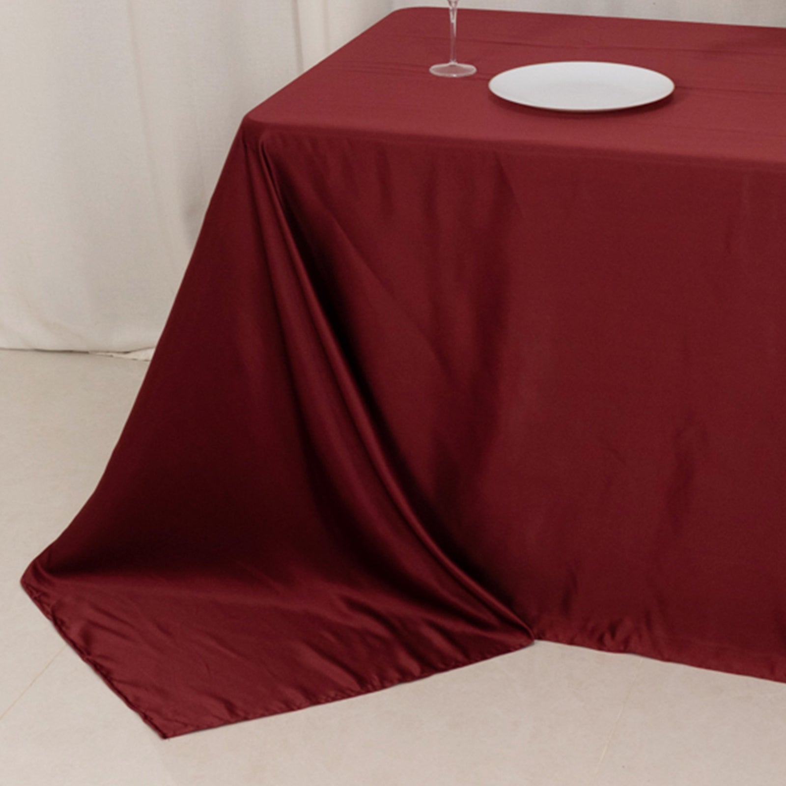 Lamour Satin 90"x132" Rectangle Tablecloth Burgundy - Soft & Silk-Like Seamless Table Cover