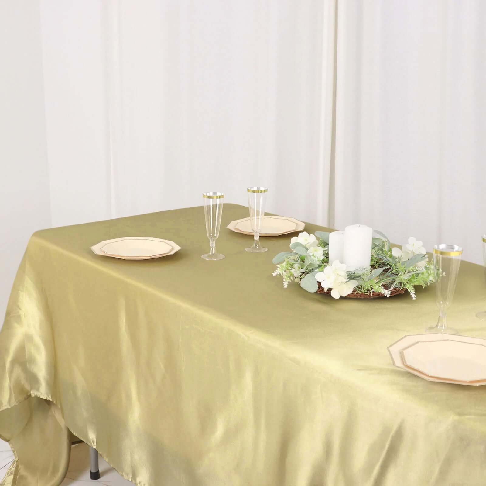 Satin Rectangular 60"x126" Tablecloth Champagne - Smooth and Lustrous Table Cover