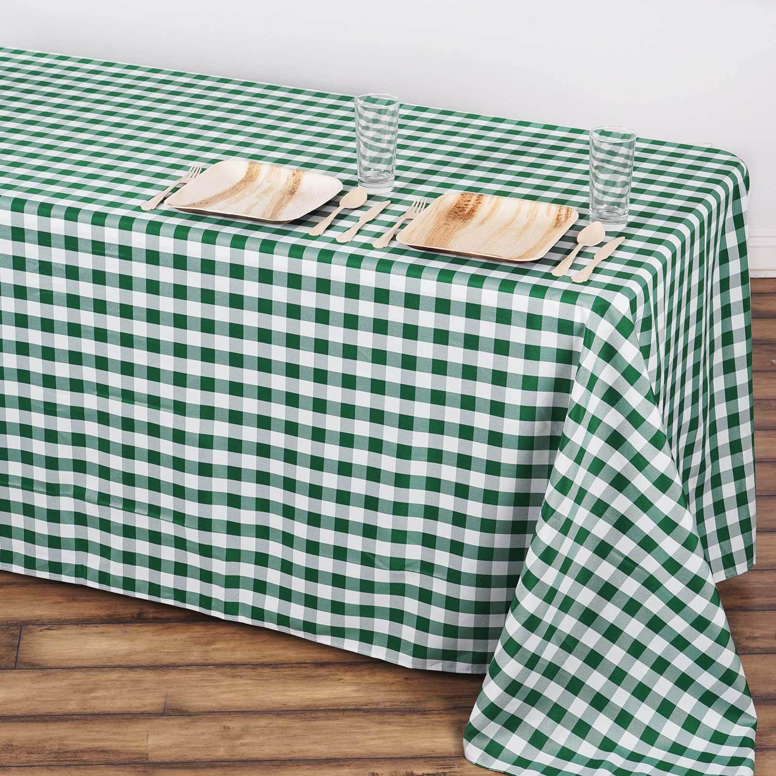 Polyester 90"x132" Rectangle Tablecloth White/Green - Seamless Checkered Buffalo Plaid Table Cover