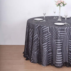 Sequin 120" Round Tablecloth Black - Seamless Diamond Glitz Table Cover