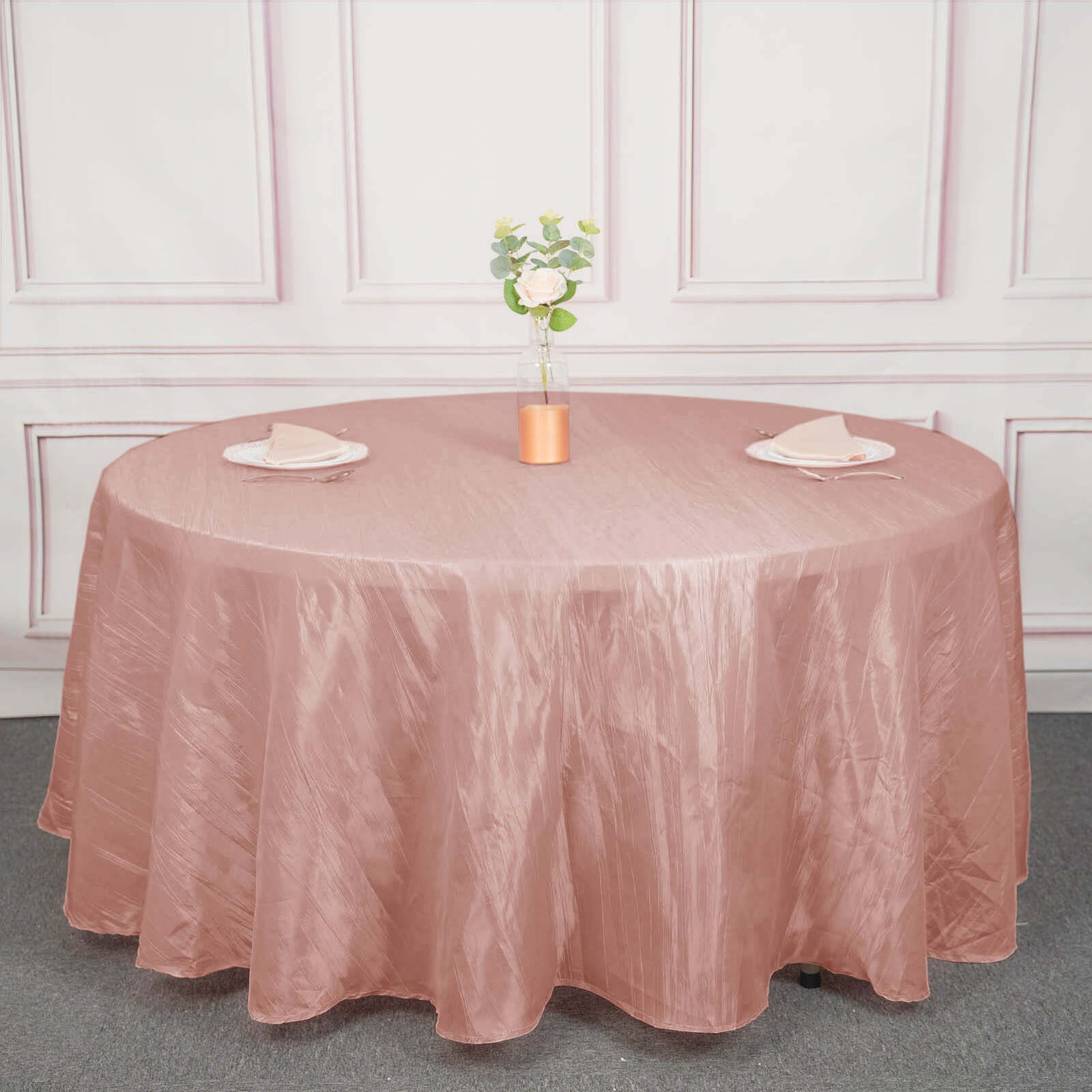 Taffeta 120" Round Tablecloth Dusty Rose - Seamless Accordion Crinkle Table Cover